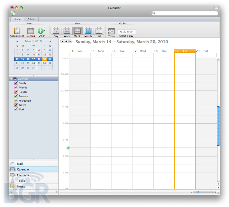 Calendario en Microsoft Office 2011