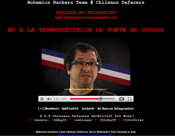 Chile: Hackean sitio de Conama en protesta por termoelctrica